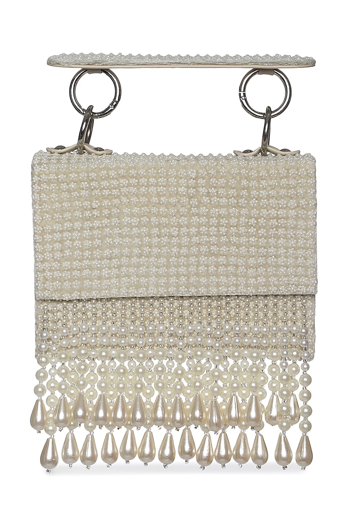 Ivory Sequins & Beads Embellished Mini Bag by Aanchal Sayal