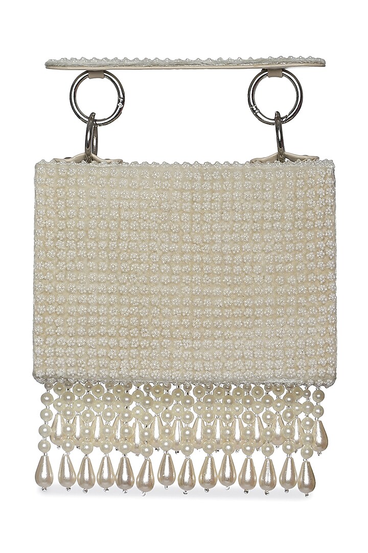Ivory Sequins & Beads Embellished Mini Bag by Aanchal Sayal at Pernia's Pop Up Shop
