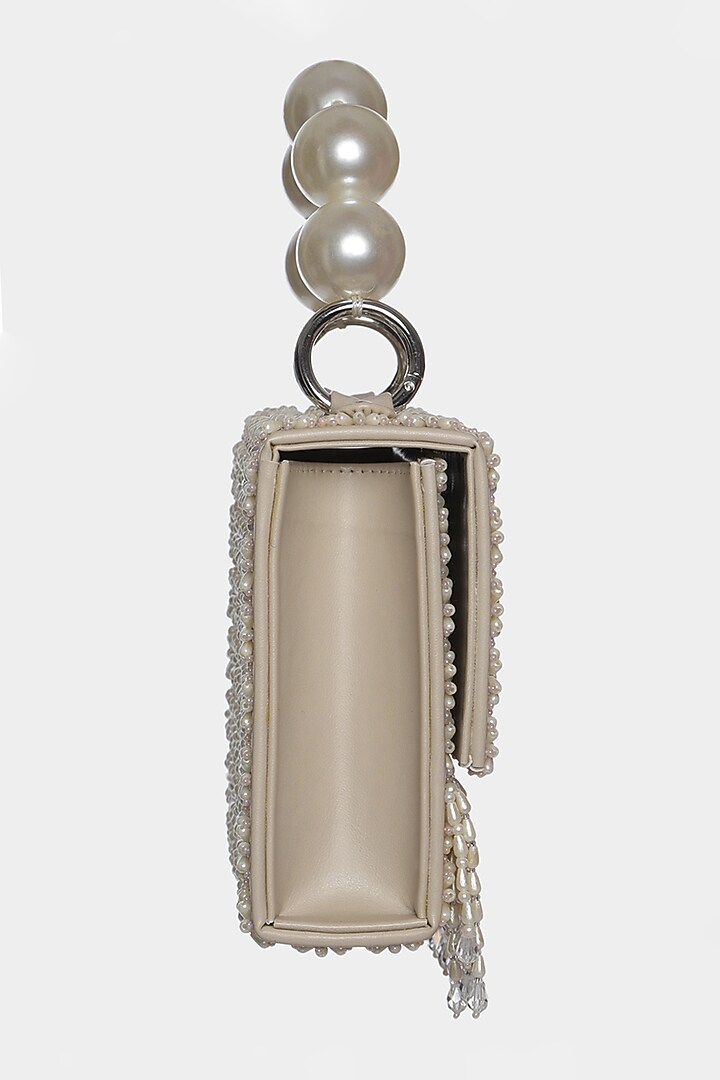 Ivory Embellished Mini Bag In Faux Leather by Aanchal Sayal at Pernia's Pop Up Shop
