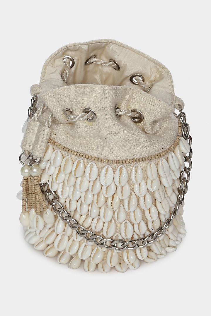 Ivory Bucket Bag With Seashells by Aanchal Sayal at Pernia's Pop Up Shop