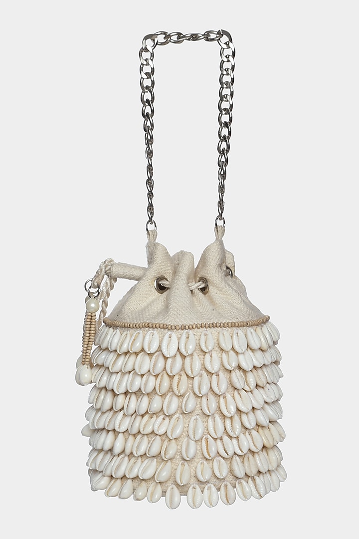 Ivory Bucket Bag With Seashells by Aanchal Sayal at Pernia's Pop Up Shop
