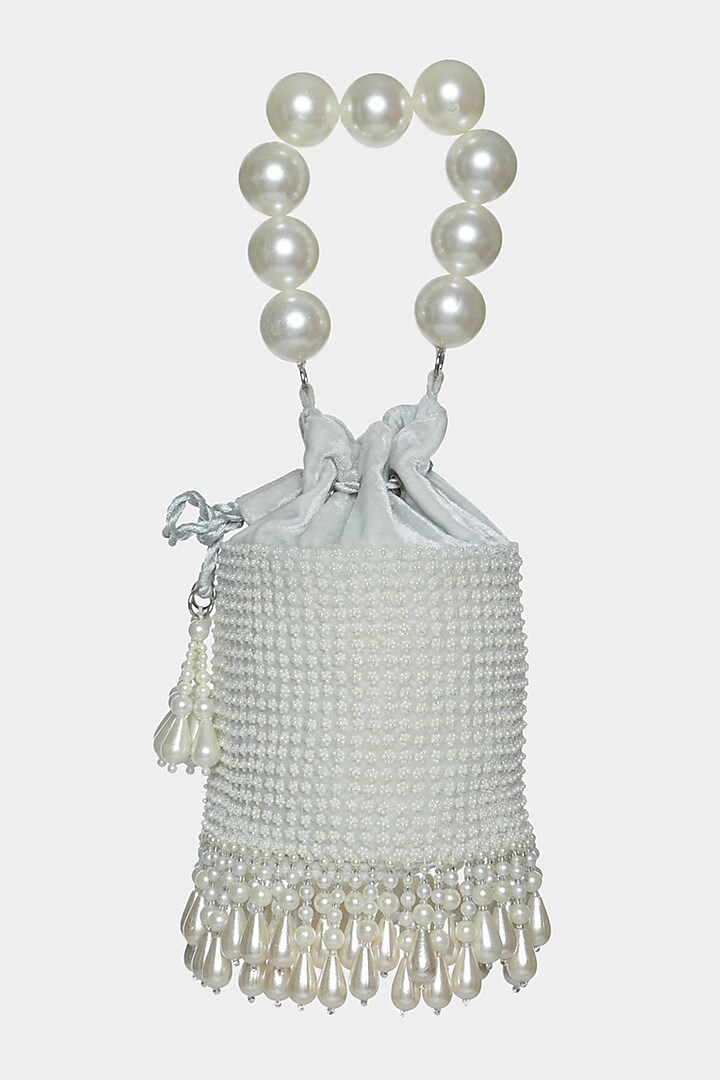 Ice Blue Pearl Embroidered Bucket Bag by Aanchal Sayal at Pernia's Pop Up Shop