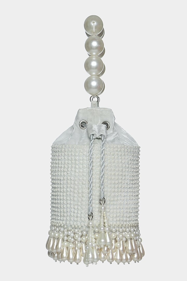 Ice Blue Pearl Embroidered Bucket Bag by Aanchal Sayal at Pernia's Pop Up Shop