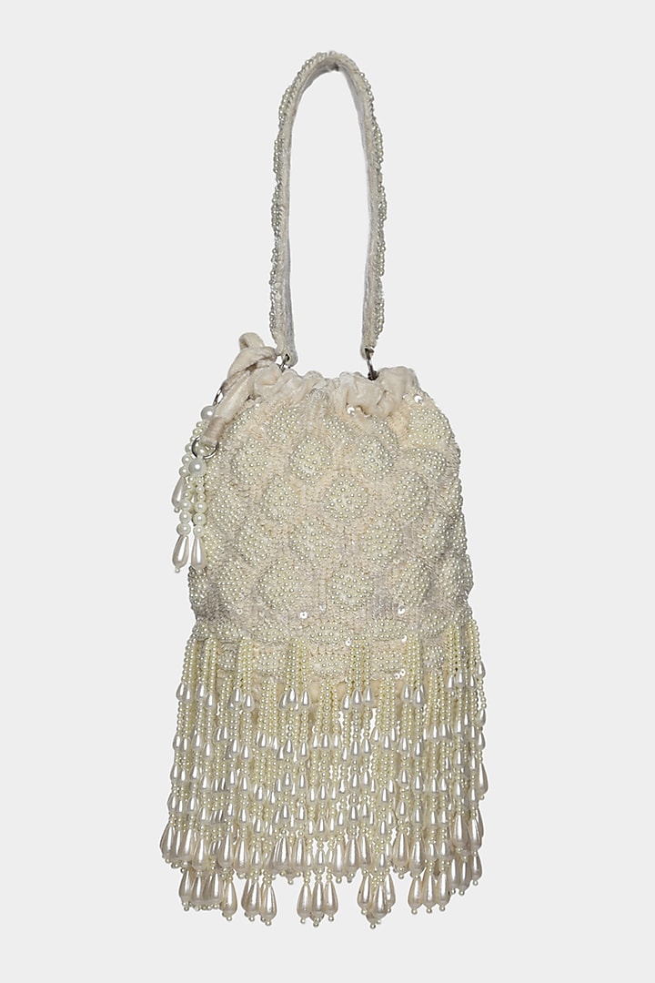 Ivory Sequins Embroidered Bucket Bag by Aanchal Sayal