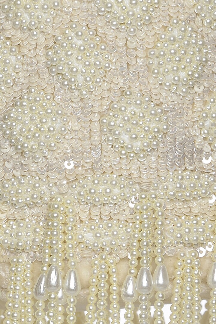 Ivory Sequins Embroidered Bucket Bag by Aanchal Sayal at Pernia's Pop Up Shop