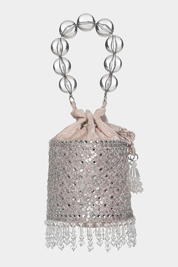 Blush Pink Embroidered Bucket Bag by Aanchal Sayal at Pernia's Pop Up Shop