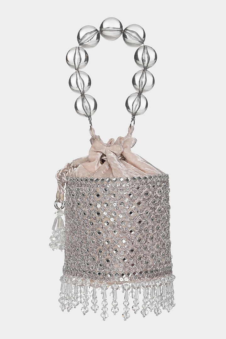 Blush Pink Embroidered Bucket Bag by Aanchal Sayal at Pernia's Pop Up Shop