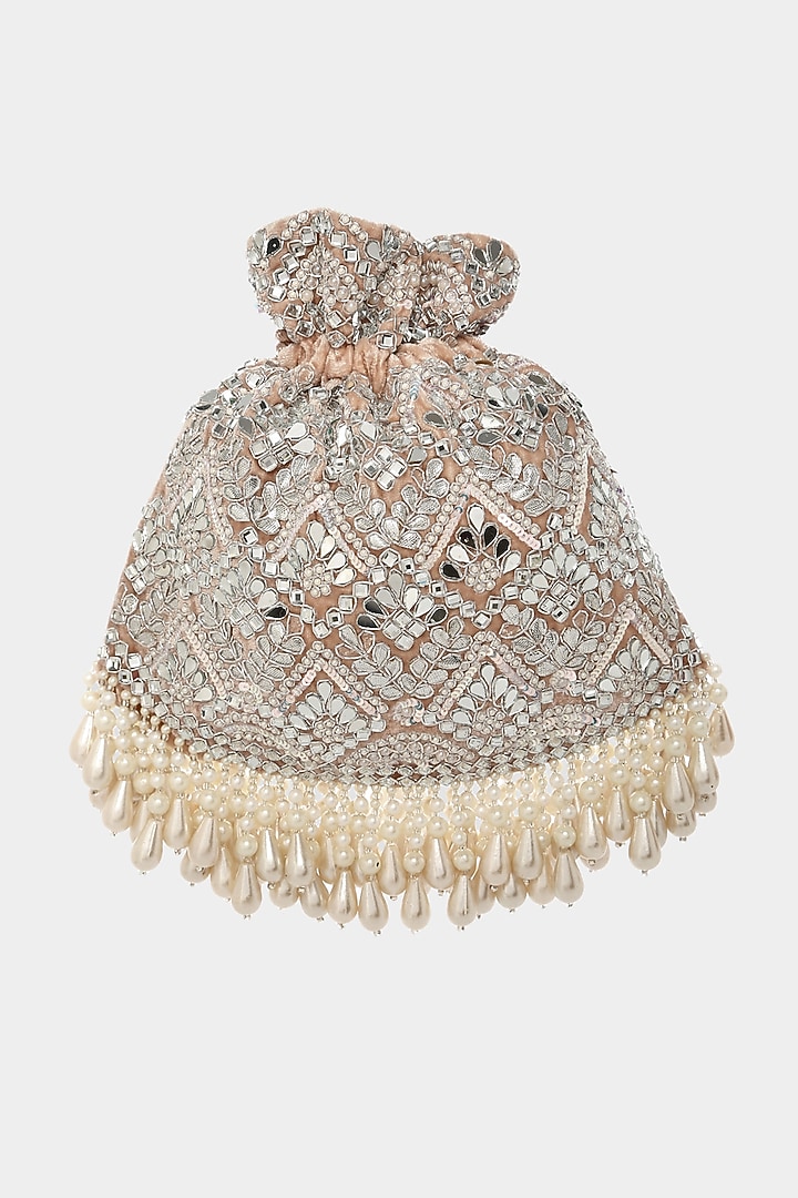 Ivory Velvet Potli With Sequins Work by Aanchal Sayal at Pernia's Pop Up Shop