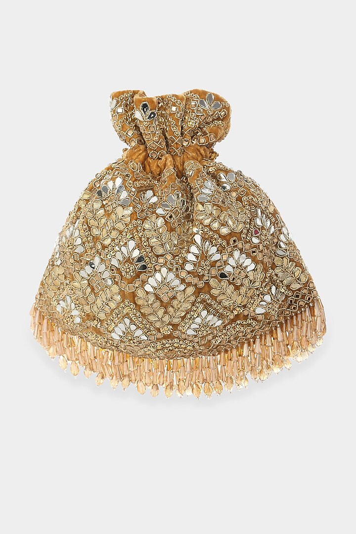 Gold Velvet Potli With Sequins Work by Aanchal Sayal at Pernia's Pop Up Shop