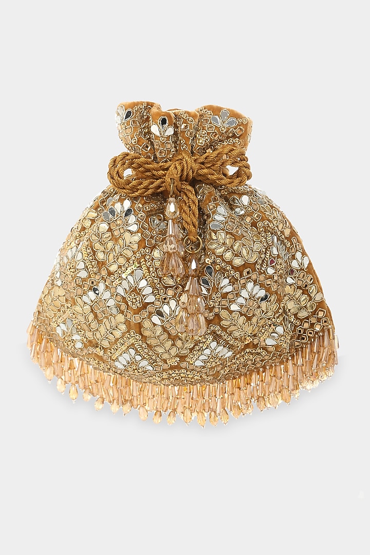 Gold Velvet Potli With Sequins Work by Aanchal Sayal at Pernia's Pop Up Shop