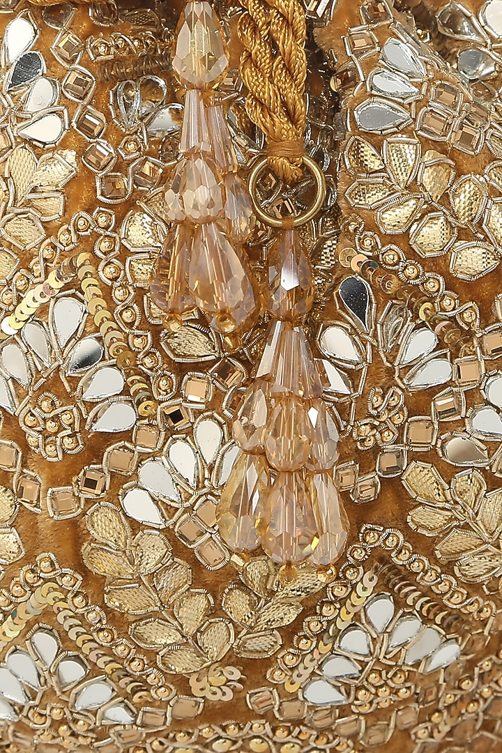 Gold Velvet Potli With Sequins Work by Aanchal Sayal at Pernia's Pop Up Shop