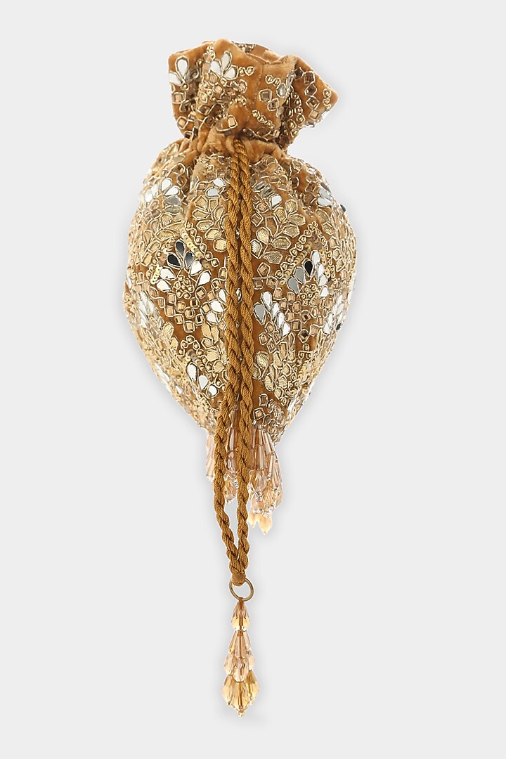 Gold Velvet Potli With Sequins Work by Aanchal Sayal at Pernia's Pop Up Shop