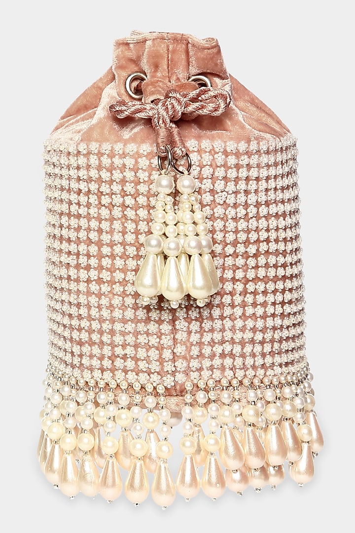 Blush Pink Embroidered Bucket Bag by Aanchal Sayal at Pernia's Pop Up Shop