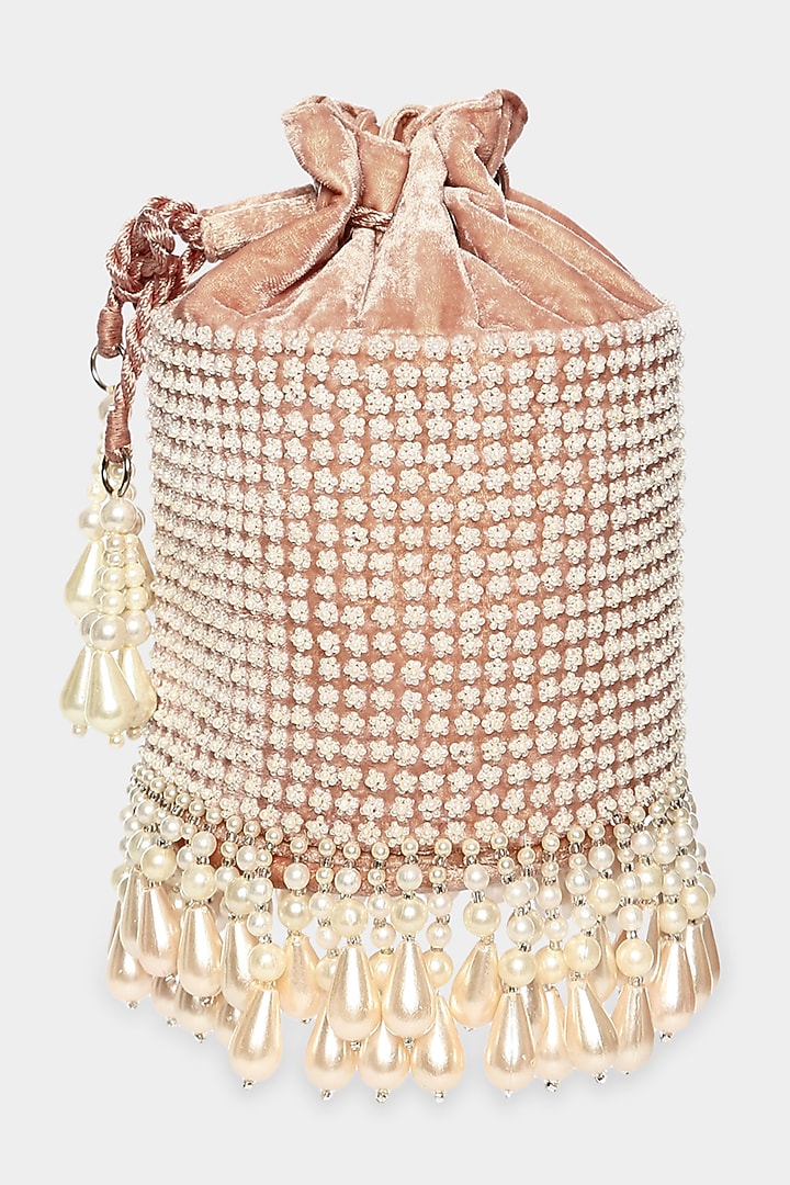 Blush Pink Embroidered Bucket Bag by Aanchal Sayal at Pernia's Pop Up Shop