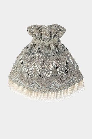 Silver Velvet Sequins Potli by Aanchal Sayal
