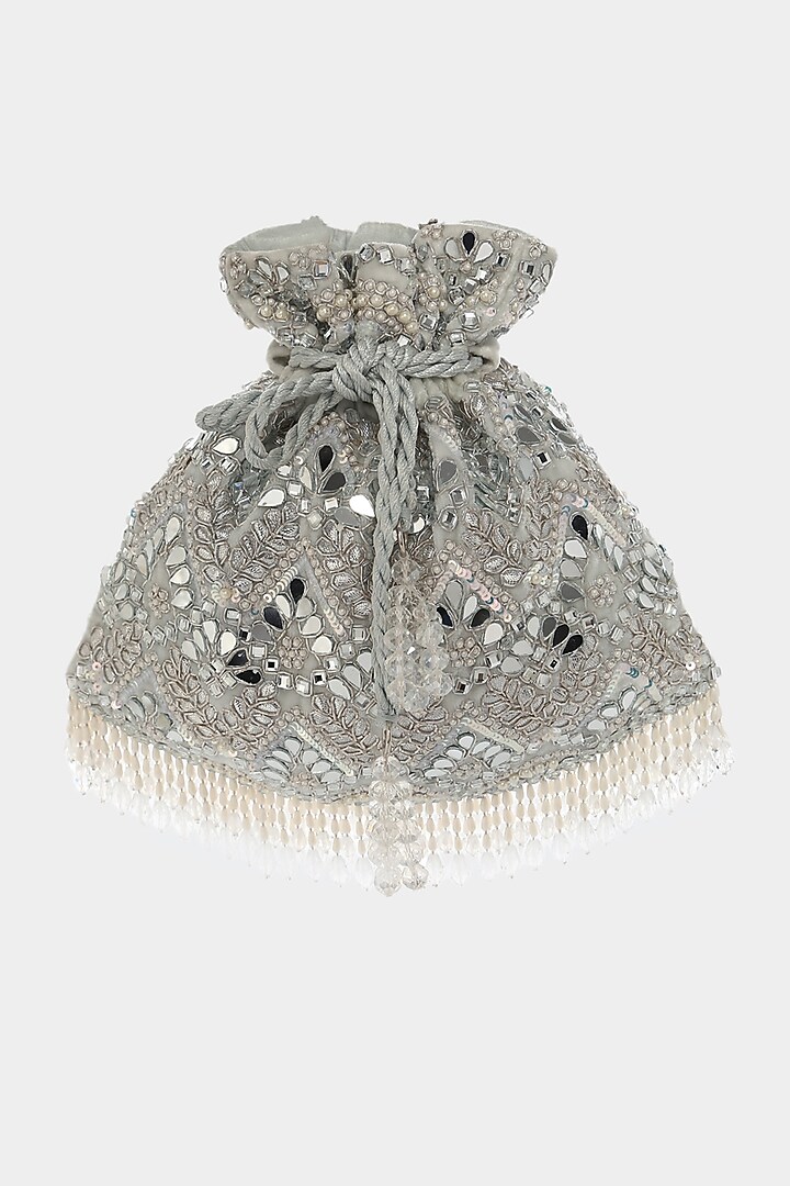 Silver Velvet Sequins Potli by Aanchal Sayal at Pernia's Pop Up Shop