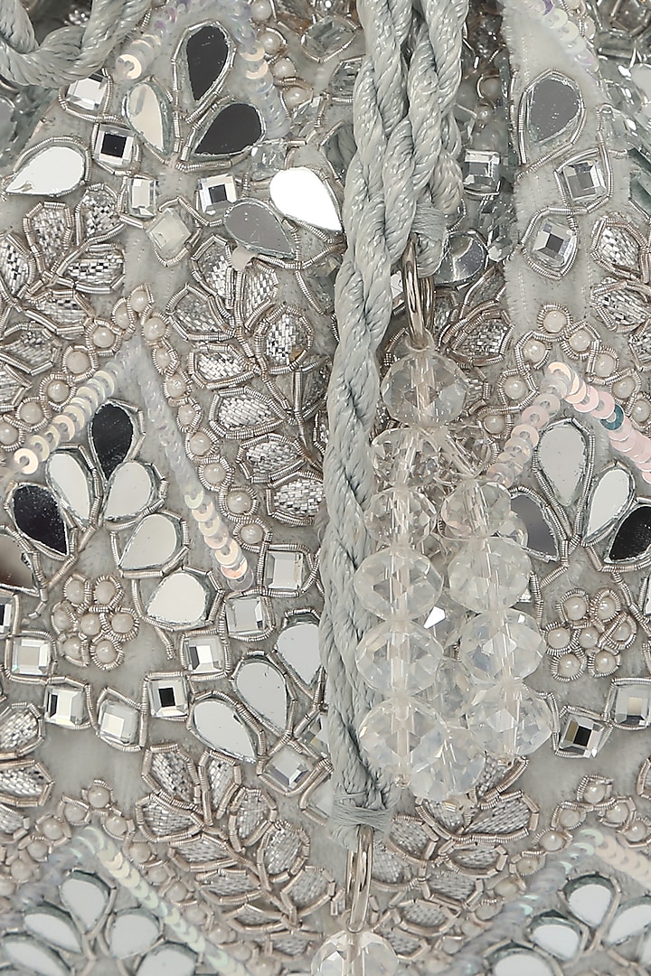 Silver Velvet Sequins Potli by Aanchal Sayal at Pernia's Pop Up Shop