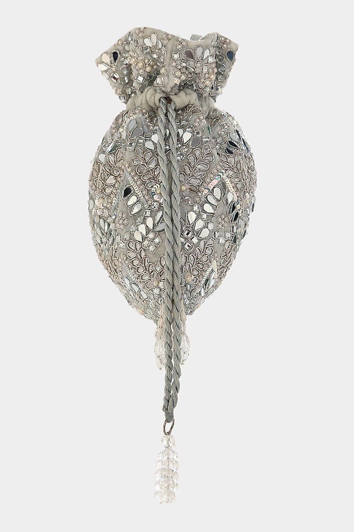 Silver Velvet Sequins Potli by Aanchal Sayal at Pernia's Pop Up Shop