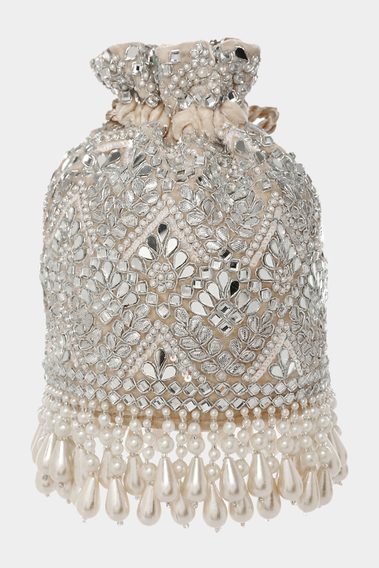 Ivory Sequins Bucket Bag by Aanchal Sayal