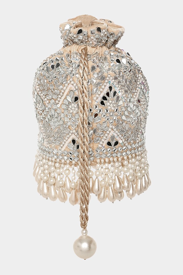 Ivory Sequins Bucket Bag by Aanchal Sayal at Pernia's Pop Up Shop