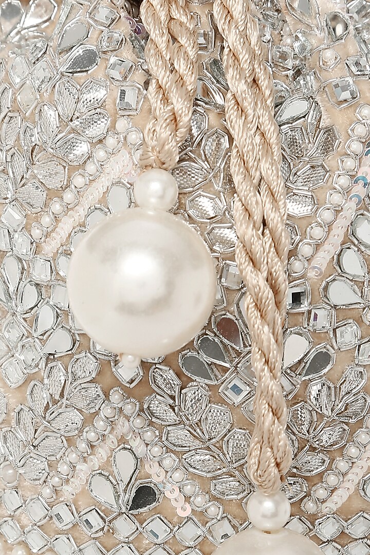 Ivory Sequins Bucket Bag by Aanchal Sayal at Pernia's Pop Up Shop