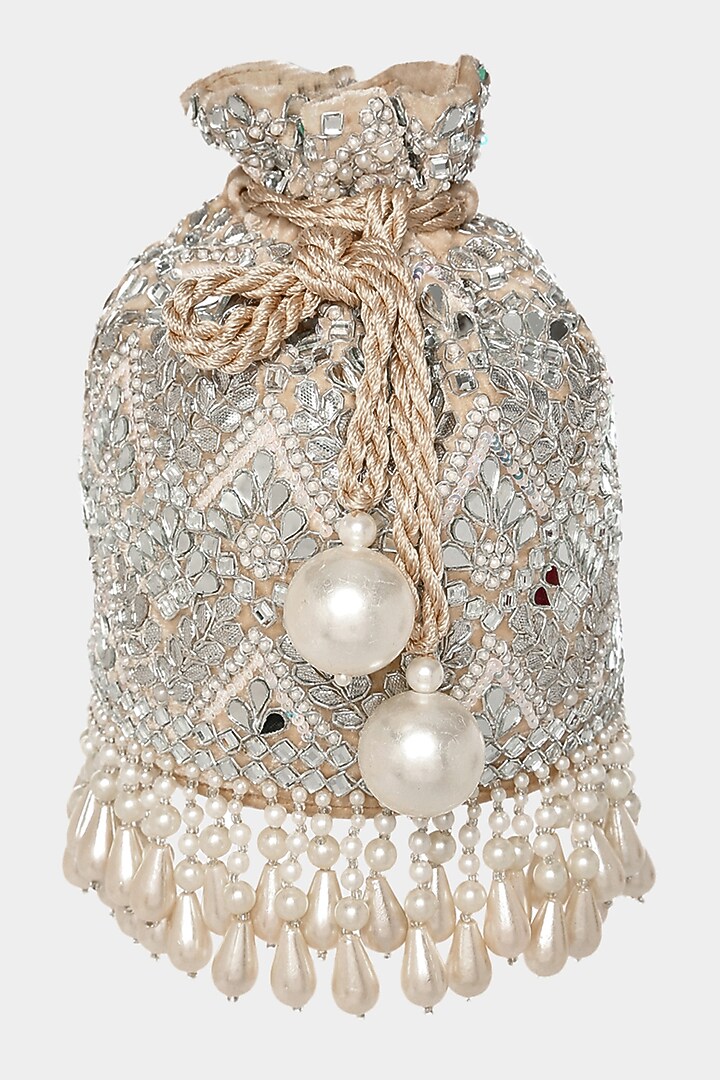 Ivory Sequins Bucket Bag by Aanchal Sayal at Pernia's Pop Up Shop