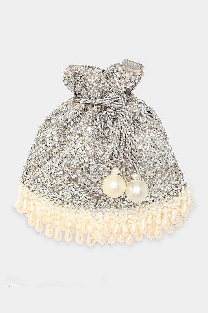 Silver & Ivory Sequin Potli by Aanchal Sayal at Pernia's Pop Up Shop