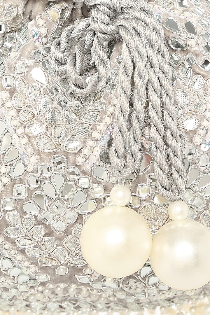Silver & Ivory Sequin Potli by Aanchal Sayal at Pernia's Pop Up Shop