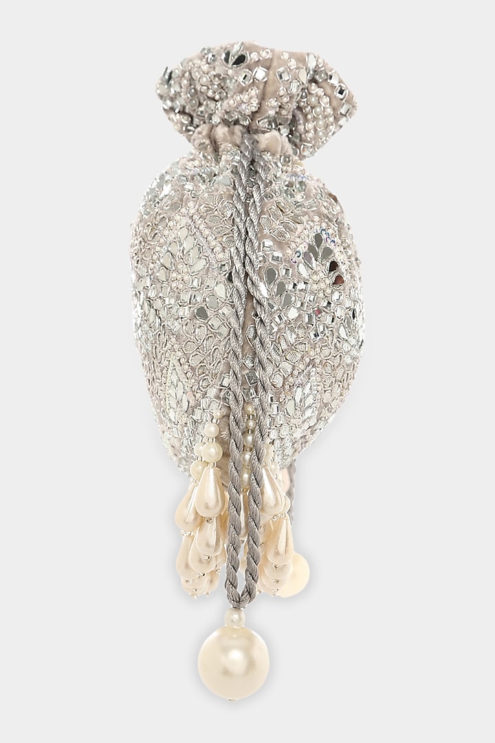 Silver & Ivory Sequin Potli by Aanchal Sayal at Pernia's Pop Up Shop
