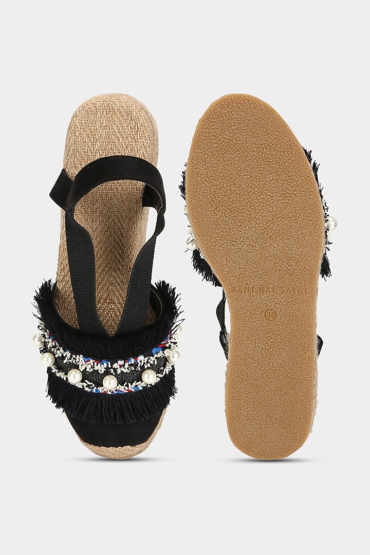 Black Embellished Mules by Aanchal Sayal at Pernia's Pop Up Shop