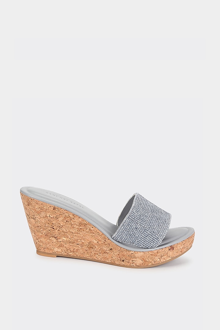 Grey Faux Leather Wedges by Aanchal Sayal