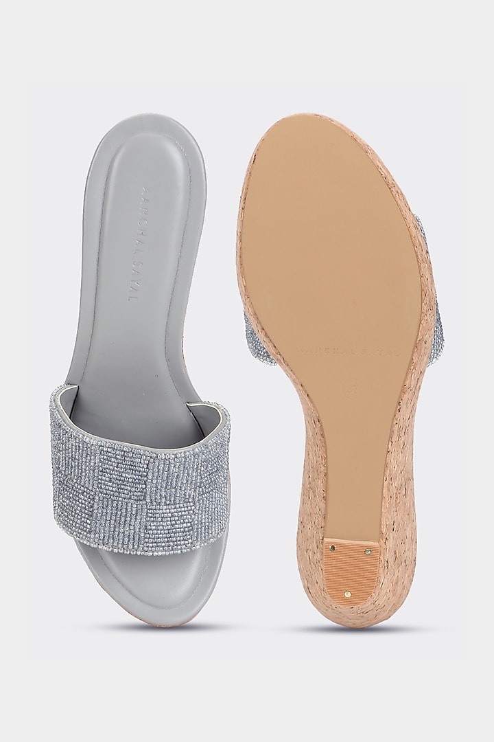 Grey Faux Leather Wedges by Aanchal Sayal at Pernia's Pop Up Shop