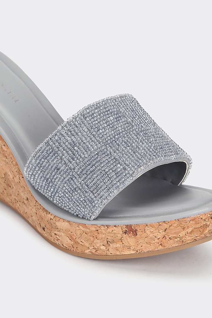 Grey Faux Leather Wedges by Aanchal Sayal at Pernia's Pop Up Shop
