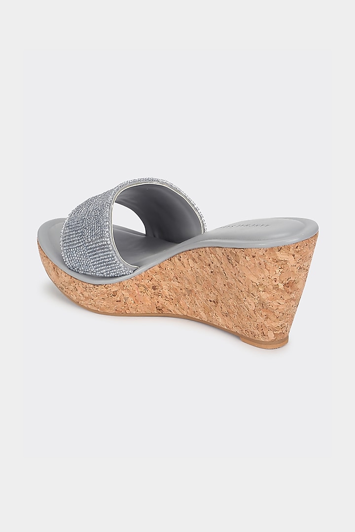 Grey Faux Leather Wedges by Aanchal Sayal at Pernia's Pop Up Shop