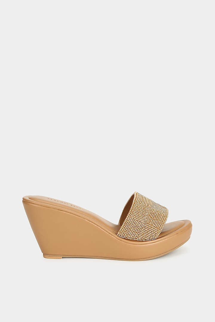 Beige Faux Leather Wedges by Aanchal Sayal