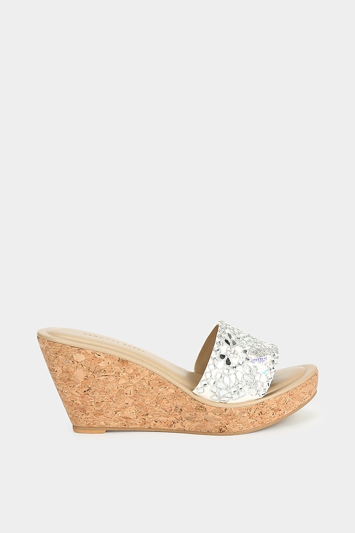 Silver Faux Leather Wedges by Aanchal Sayal