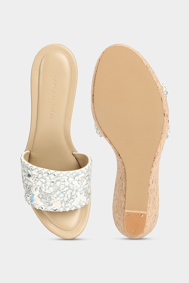 Silver Faux Leather Wedges by Aanchal Sayal at Pernia's Pop Up Shop