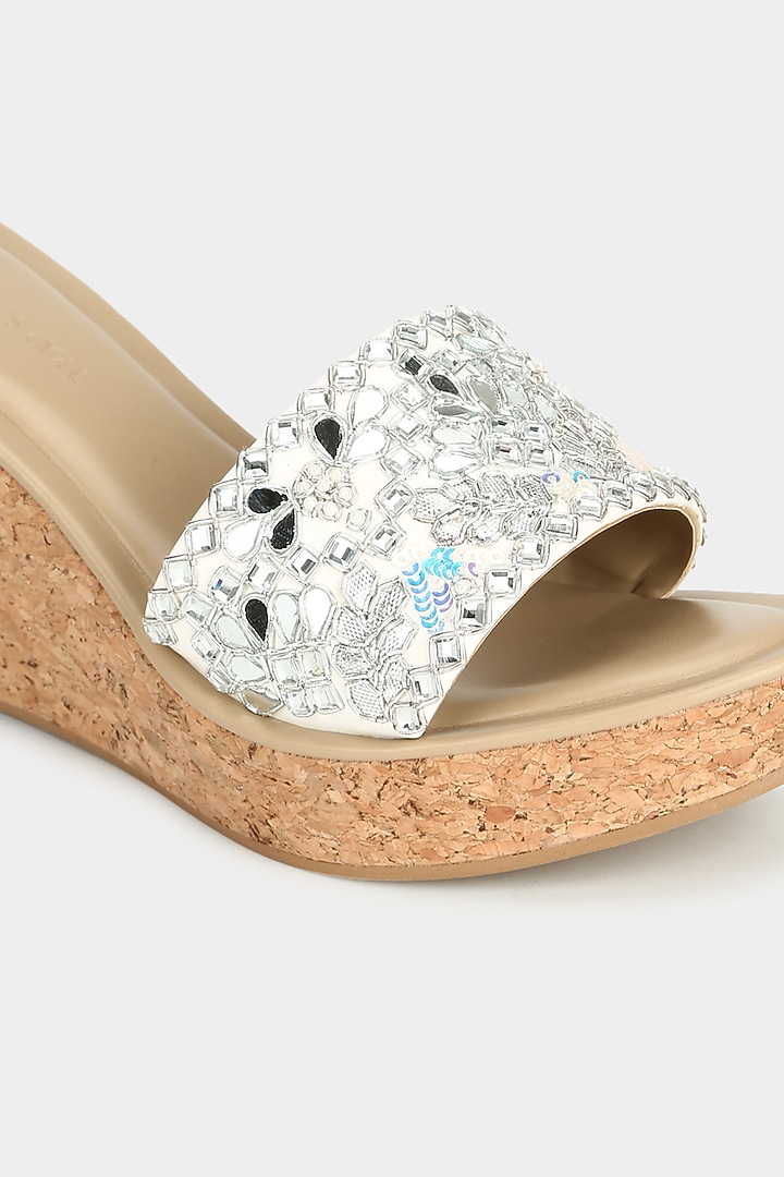 Silver Faux Leather Wedges by Aanchal Sayal at Pernia's Pop Up Shop