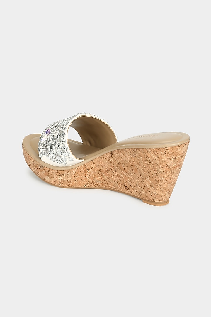 Silver Faux Leather Wedges by Aanchal Sayal at Pernia's Pop Up Shop
