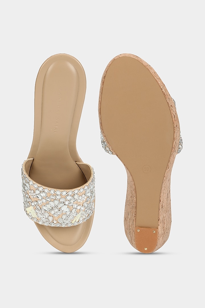 Ivory Faux Leather Wedges by Aanchal Sayal at Pernia's Pop Up Shop