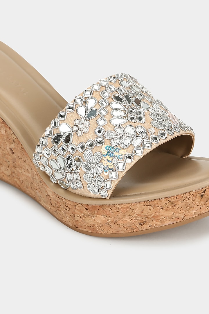 Ivory Faux Leather Wedges by Aanchal Sayal at Pernia's Pop Up Shop