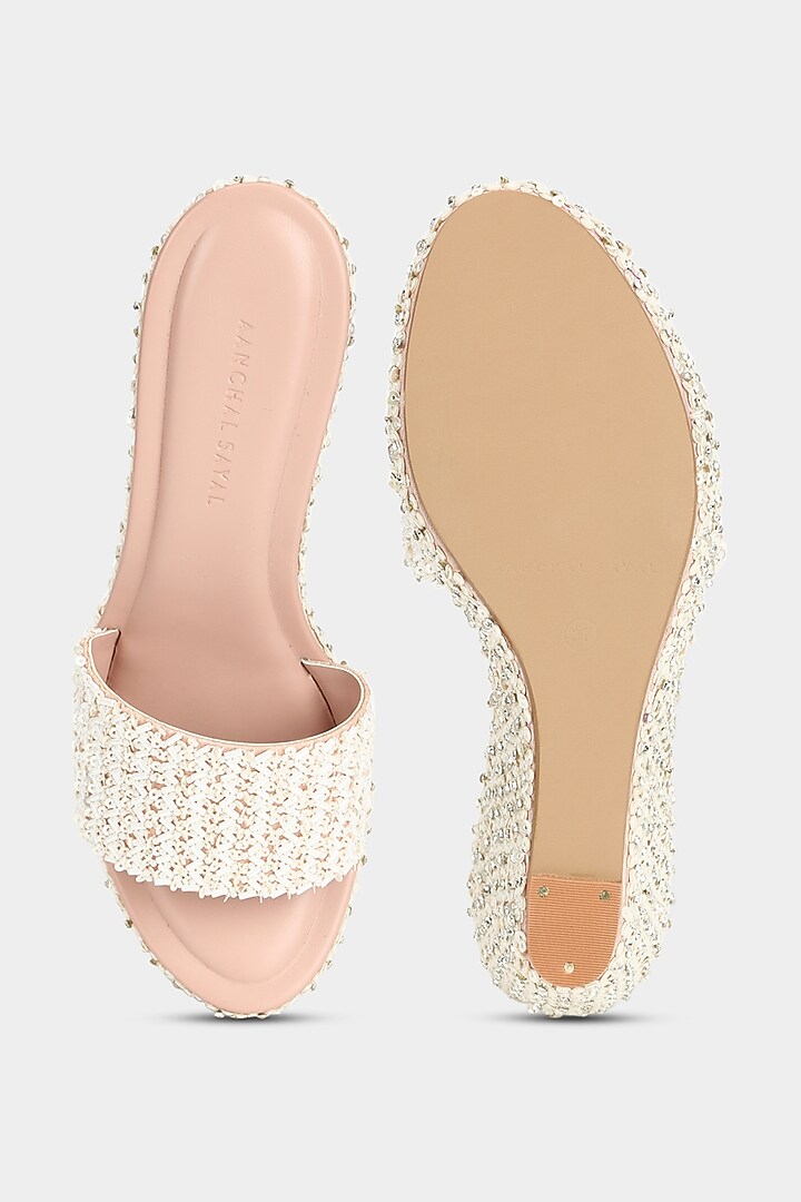 Blush Pink Faux Leather Wedges by Aanchal Sayal at Pernia's Pop Up Shop