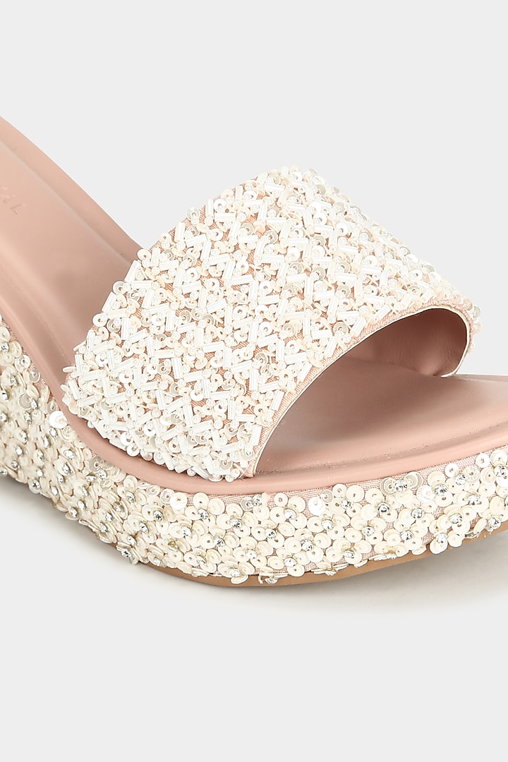 Blush Pink Faux Leather Wedges by Aanchal Sayal at Pernia's Pop Up Shop