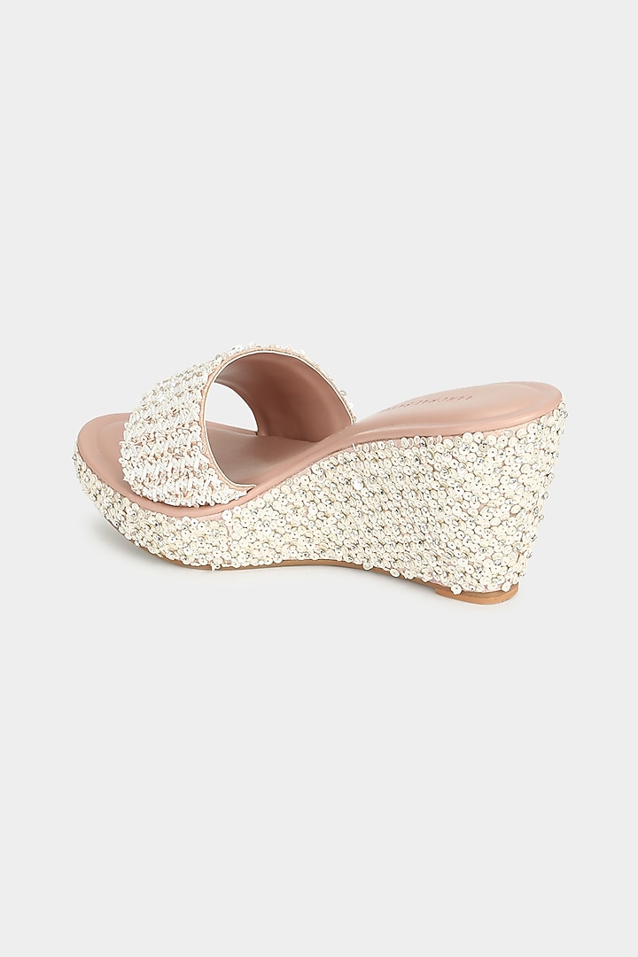 Blush Pink Faux Leather Wedges by Aanchal Sayal at Pernia's Pop Up Shop