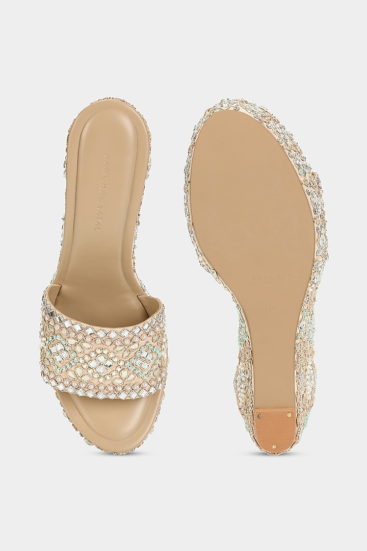 Gold Sequins Wedges by Aanchal Sayal at Pernia's Pop Up Shop