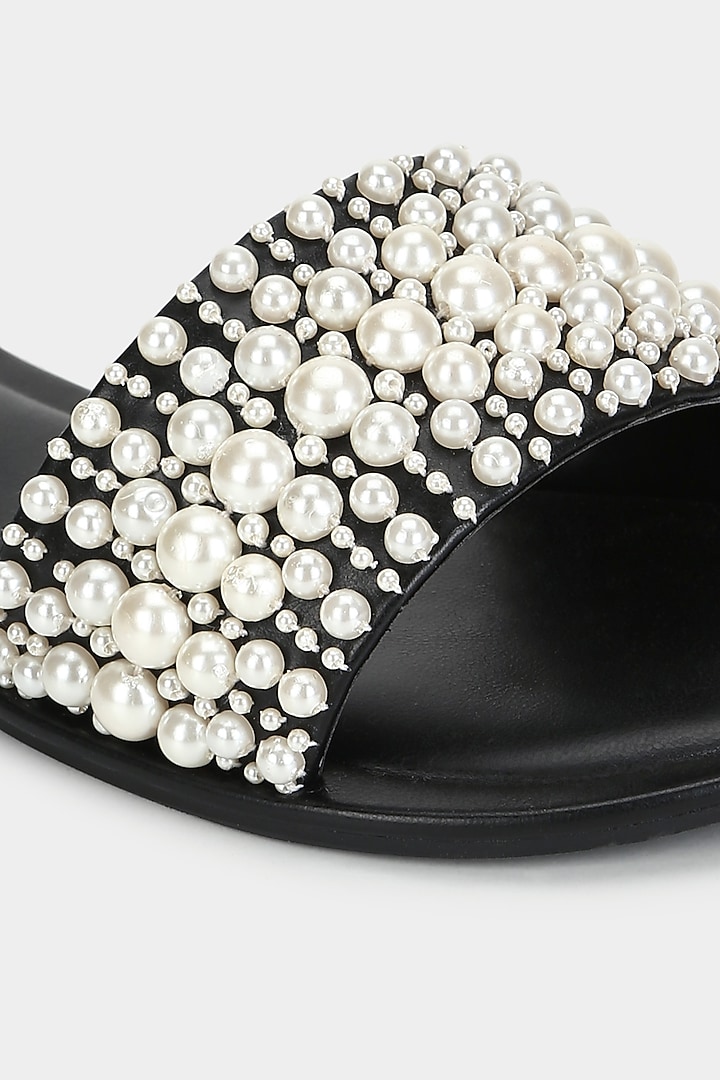 Black Handcrafted Slippers by Aanchal Sayal at Pernia's Pop Up Shop