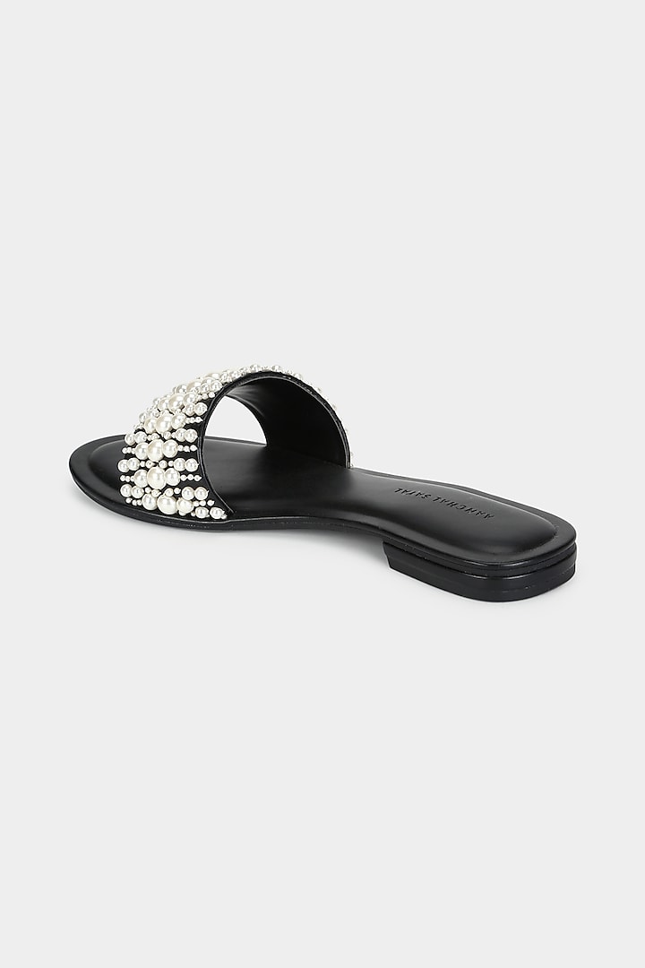 Black Handcrafted Slippers by Aanchal Sayal at Pernia's Pop Up Shop