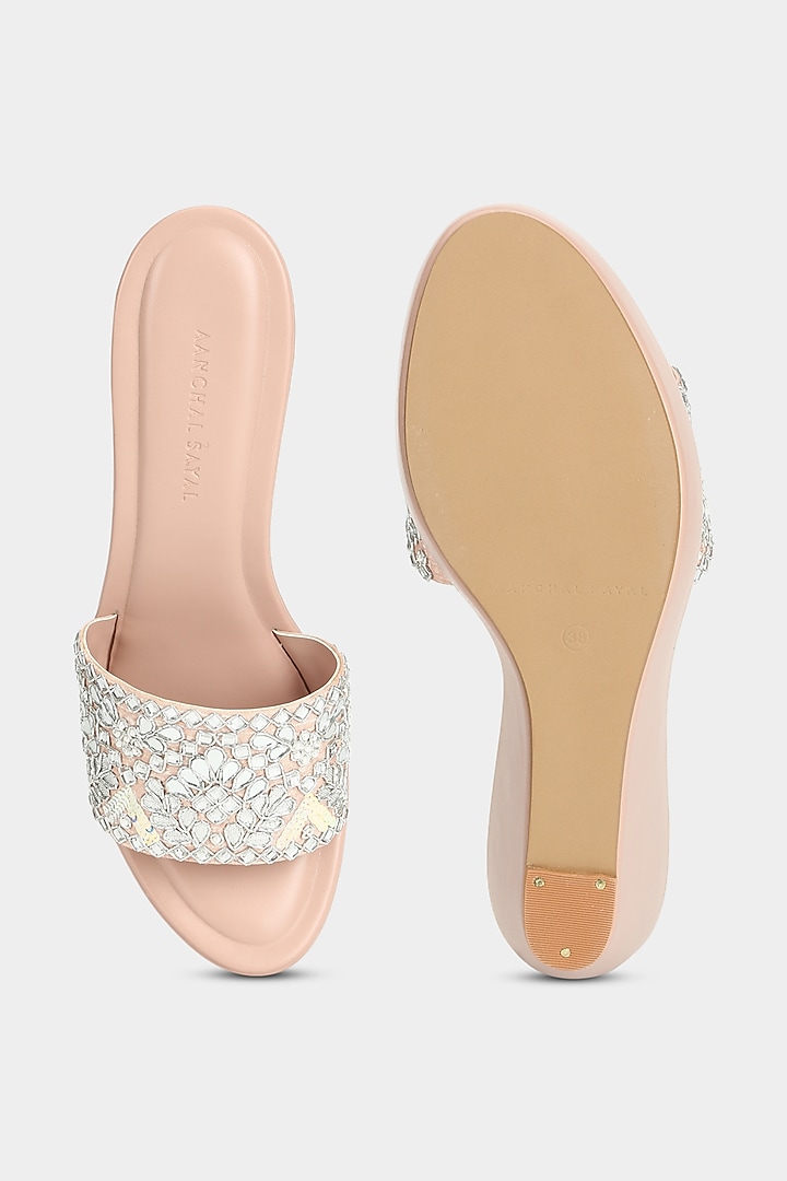 Rose Pink Faux Leather Wedges by Aanchal Sayal at Pernia's Pop Up Shop