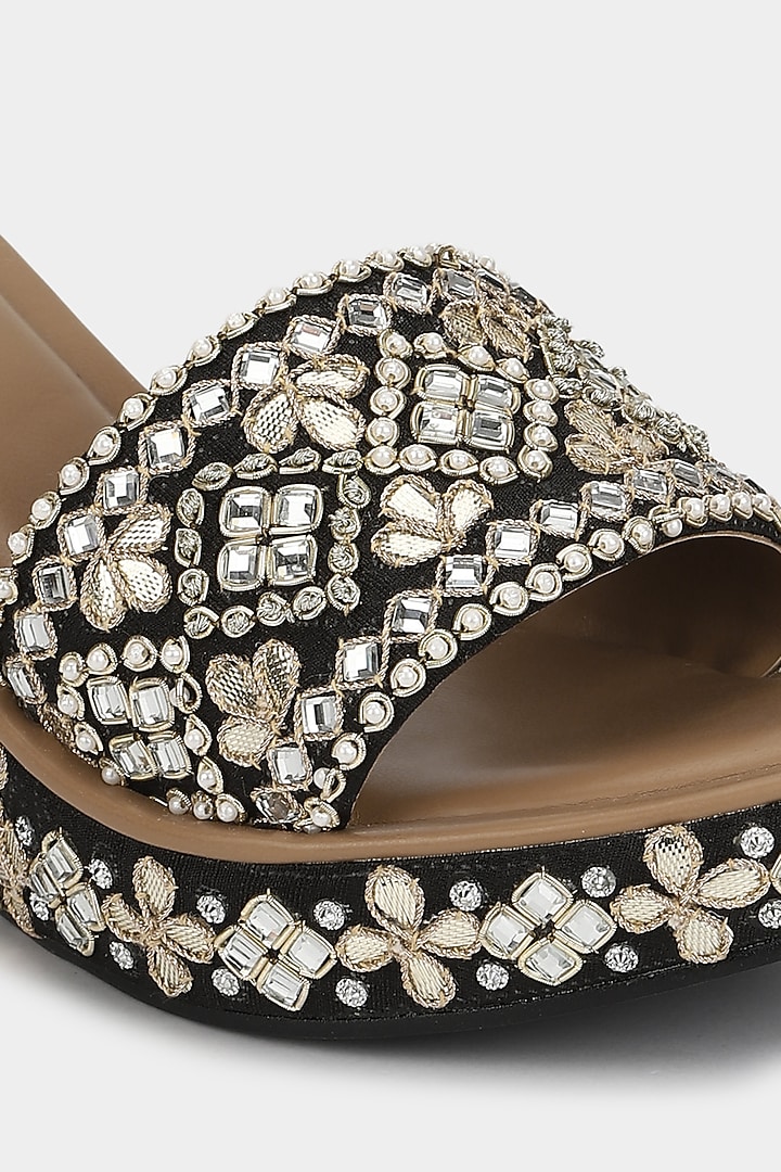 Black & Gold Sequins Wedges With Cutdana Work by Aanchal Sayal at Pernia's Pop Up Shop