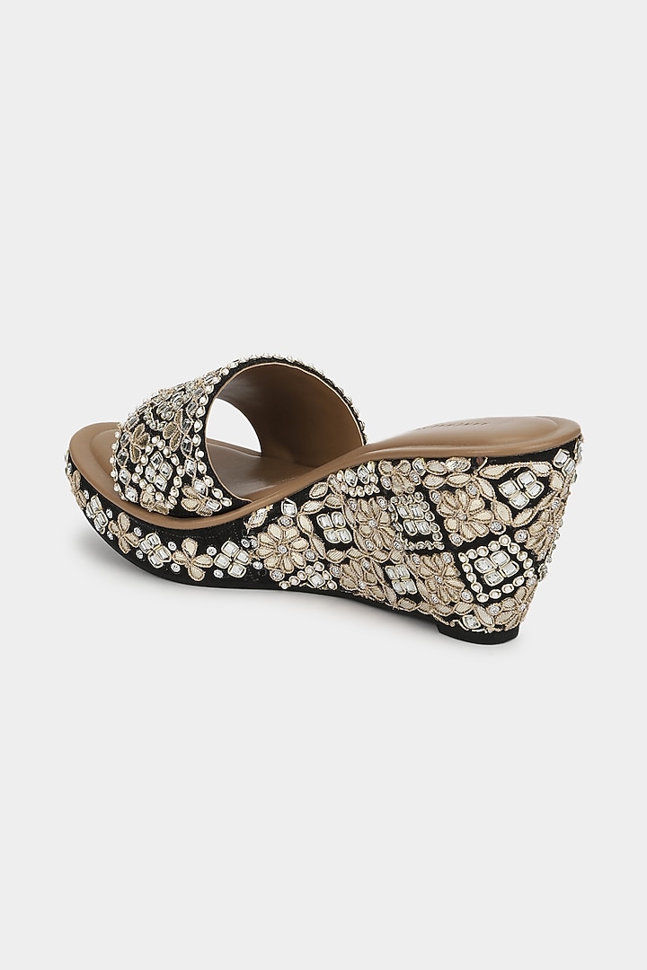 Black & Gold Sequins Wedges With Cutdana Work by Aanchal Sayal at Pernia's Pop Up Shop
